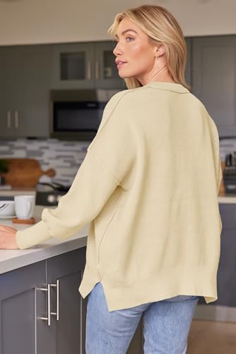 Image of LILLUSORY Women's Oversized Batwing Sweaters 2026 Fall Outfits Trendy Crewneck Knit Side Slit Fashion Pullover Tops