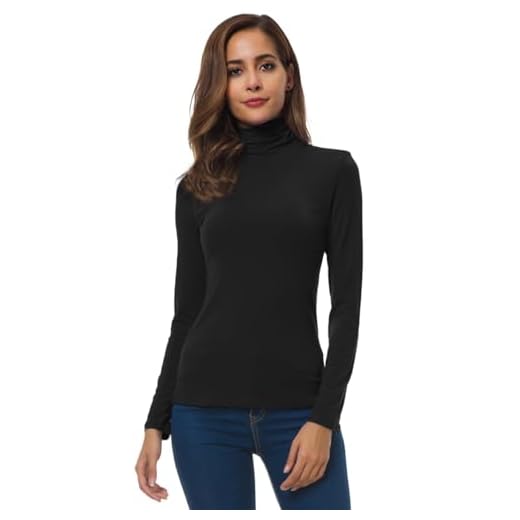 VOBCTY Womens Long Sleeve Turtleneck Lightweight Pullover Slim Shirt Tops Black X-Large