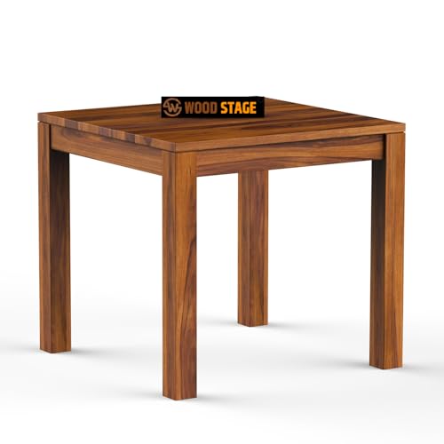 Image of WOODSTAGE Solid Sheesham Wood 4 Seater Dining Table with Cushion Chairs for Dining Room, Living Room, Hall, Home | Wooden Furniture Dinner Table Set (Honey Finish, 4 Seater)