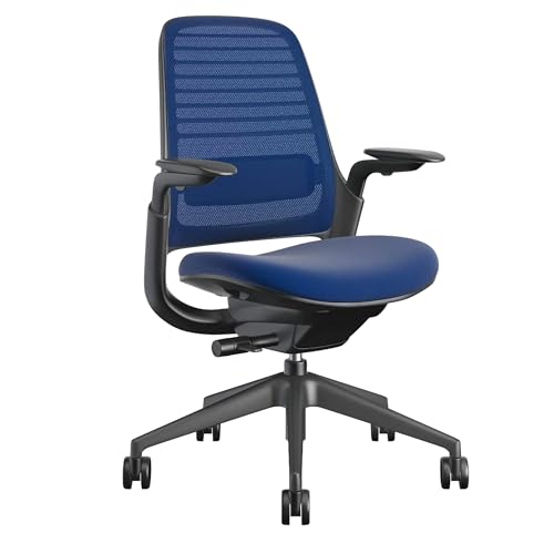 Steelcase Series 1 Office Chair - Ergonomic Work Chair with Wheels for Carpet - Helps Support Productivity - Weight-Activated Controls, Back & Arm Support - Easy Assembly - Royal Blue