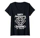 Mujer Feliz Aniversario a mi Esposo en el Cielo Parejas Casadas Camiseta Cuello V