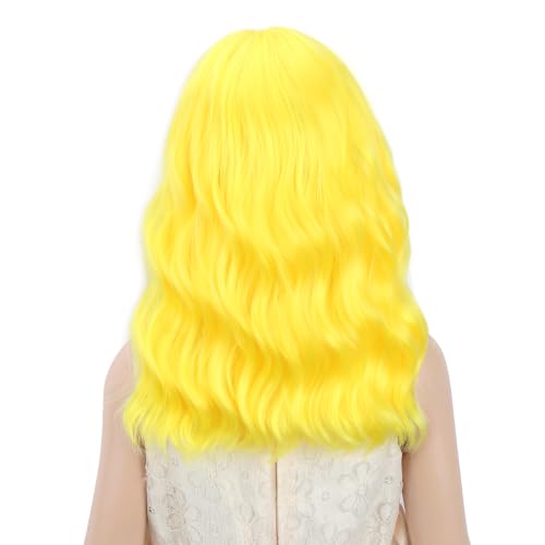 Image of PATTNIUM Yellow Wig for Kids Child Wigs Short Wavy Curly Yellow Wig with Bangs for Girls Synthetic Girls Cosplay Halloween Party Costume Wigs