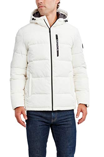 Nautica Men's Water Resistant Hooded Parka Jacket, White, Medium