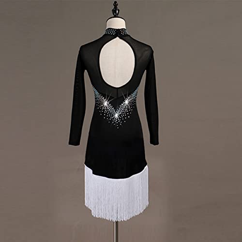 Kzytamz Women Black Fringe Latin Dance Dresses High Collar Long Sleeves Ballroom Salsa Samba Latin Competition Dress (L,Black) #TOP3