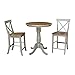 IC International Concepts 30" Round Pedestal Gathering Table with 2 X-Back Counter Height Stools-Set of 3 Pieces Dining Sets, Distressed Hickory/Stone