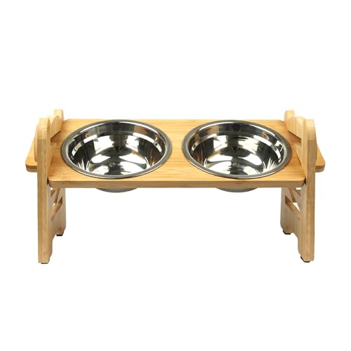Suerhatcon Erhöhte Haustier Futternapf, Hundenapf oder Katzennapf höhenverstellbar, mit 2 Edelstahlschüsseln für kleine Hunde und Katzen