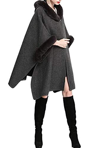Tngan Women's Cardigan Shawl Cape Cloak Winter Warm Hoodie Cardigan Coat Dark Grey #TOP2
