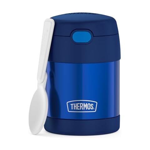 THERMOS FUNTAINER 10 Ounce Stainless Steel Vacuum Insulated Kids Food Jar with Folding Spoon, Navy Cover