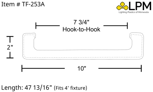 Image of 4ft Wrap Around Light Cover Diffuser 10 inch inch W x 2 inch inch H x 47 13 /16″ L with White End Caps (Between Hook = 7 3 /4 inch inch) (TF-253A), Clear Prismatic