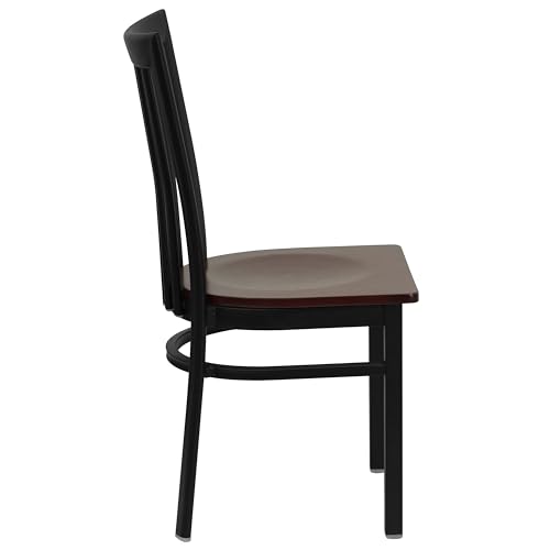 Image of Flash Furniture HERCULES Series Black School House Back Metal Restaurant Chair - Mahogany Wood Seat