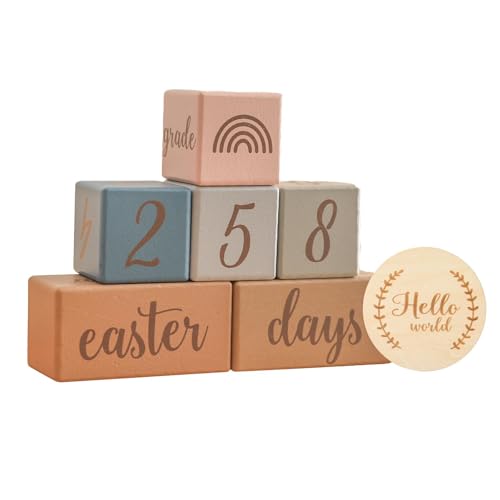 Blocs de jalons souvenirs bébé en bois décoration cadeau bleu - 2