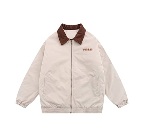 Manteau vintage zippé Harajuku blanc en taille M pour un style outdoor décontracté