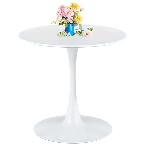 FMD 31.5 White Tulip Round Dining Table Metal Pedestal Base, Mid-Century Modern Small Circle Table FMD 31.5" White Tulip Round Dining Table Metal Pedestal Base, Mid-Century Modern Small Circle Table