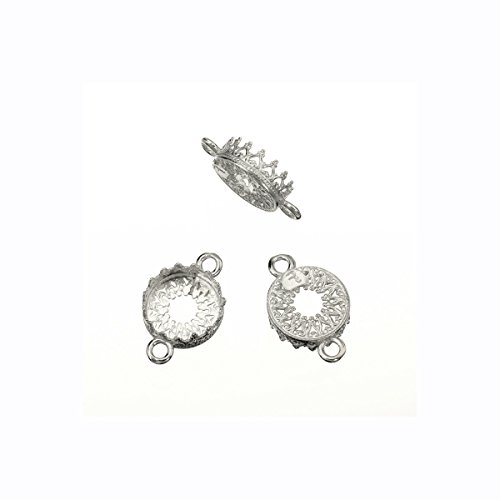 925 Sterling Silver 10mm Bezel Cup with 2 Rings and Decorative Crown Trim Round Connector Trays Ideal for Pendants Bracelets & Earrings Jewelry Making Supplies, 6 Pieces