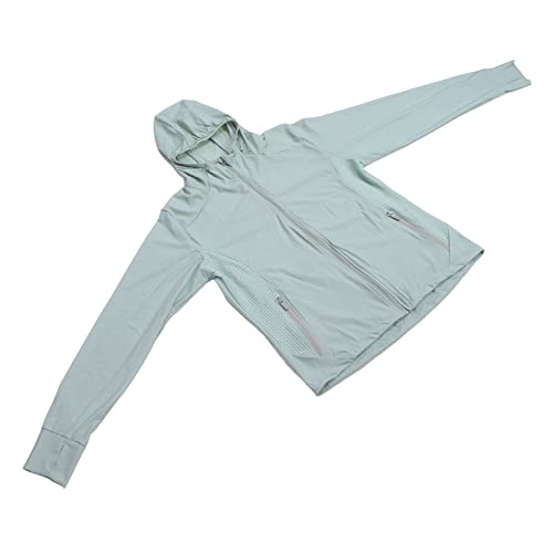 Jaqueta feminina de proteção UV, jaqueta de nylon com capuz com proteção solar orifícios para os ded