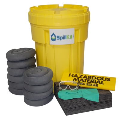 Spillkit.com Emergency Response Universal Spill Kit - Includes 30 Gallon Drum, Absorbent Pads & Socks, Disposal Bag, & Safety Equipment