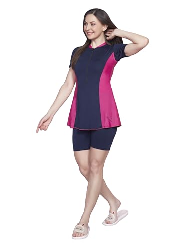 Image of ZIUM 4-Way Lycra one Piece Women Swimsuit: A-line with Attached Cycling Shorts & Padded with Lining