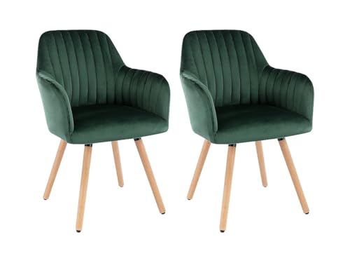 Vente-unique-Juego de 2 sillas con Brazos - Terciopelo y Metal Efecto Madera - Verde Oscuro - Eleana