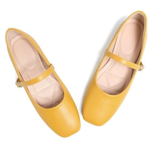 Image of TN TANGNEST Leather Flats for Women Retro Mary Jane Flats | Comfortable Square Toe Slip On Flats with Buckle Strap, Soft Work Flats Office Shoes