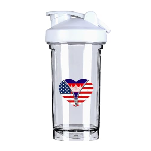 Heart America Flag and Cambodian Flag 18 Ounce Shaker Cup,Fashion Theme Pattern Shaker Bottle Leak-proof Workout Shake Bottles 500ML/18 oz Perfect for Pre Workout