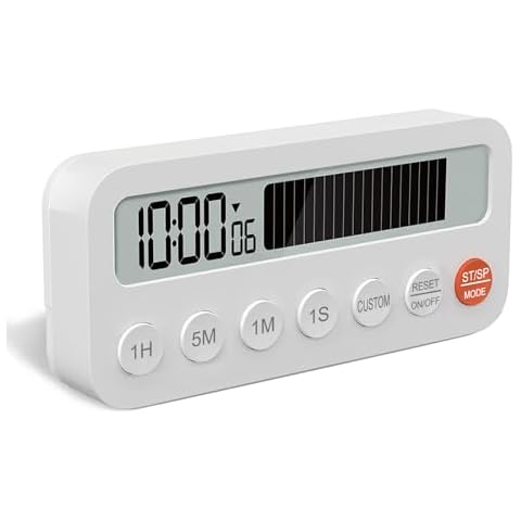 Visual Kitchen Timer Stopwatch with Progress Bar, Fast-Set Hour Minute Seconds Timer, Silent or Loud Alarm, Magnetic Suction, Countdown and Countup Timing, 12H/24H Time Display Cover