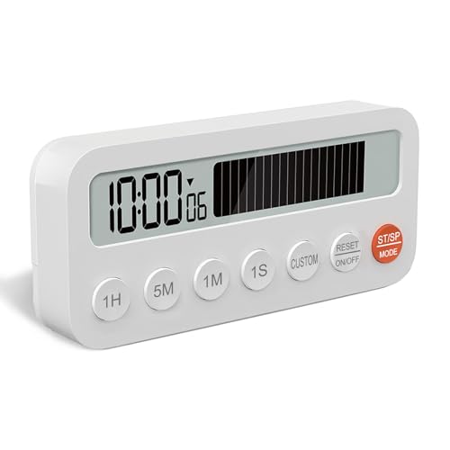 Visual Kitchen Timer Stopwatch with Progress Bar, Fast-Set Hour Minute Seconds Timer, Silent or Loud Alarm, Magnetic Suction, Countdown and Countup Timing, 12H/24H Time Display