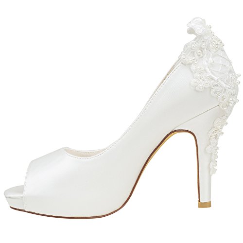 Emily Bridal Ivory Wedding Shoes Silk High Heel Peep Toe Pearls Detail Slip On Pumps2