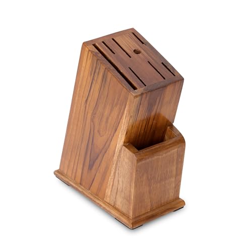 Image of Knife Holder Stand for Kitchen Universal Stand with 6 Slots Cutlery Holder Teak Wood (MODEL002) (MODEL002)