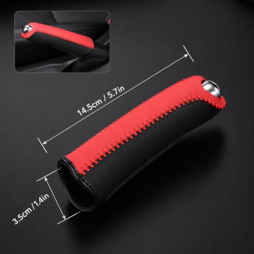 Image of Car Gear Cover, Handbrake Protection for Daily Driving, Red Leather Handbrake Cover for Enhanced Grip, Universal Car Gear Knob Cover for Interior Protection, Car Accessory Interior All