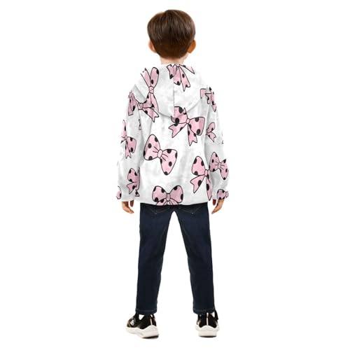 Pink Bows with Black Polka Toddler Fleece Jacket Girl Boys Hooded Fleece Jacket Coat Warm Outwear Zip-up 3-10T4