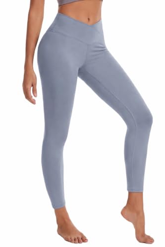 BCOFUI Womes Crossover High Waisted Yoga Pants Leggings Blue