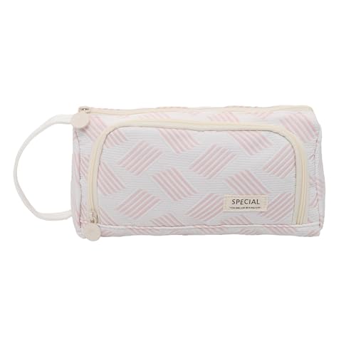 Image of Zollyss Polyester Big Capacity Pencil Case High Large Storage Pouch Marker Pen Case Simple Stationery Bag School College Office Organizer for Teens Girls & Boys (White with Design)