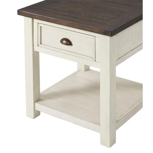 Monterey Farmhouse Rustic End Table, Solid Pine Wood Coastal Side Table with Drawer and Shelf. Cream White and Brown. by Martin Svensson Home - Image 4
