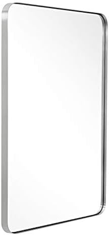 ANDY STAR Wall Mirror Brushed Nickel for Bathroom, 24x36x1 Rounded Rectangle Mirror with Stainless Steel Silver Metal Frame, Modern Bathroom Vanity Mirror