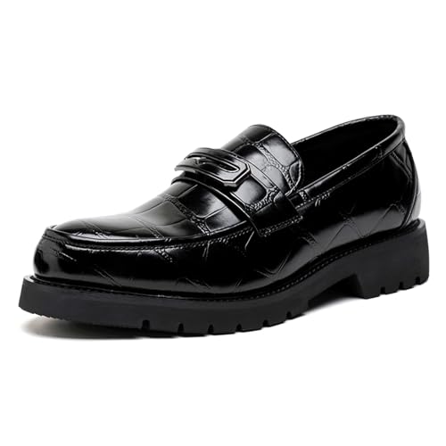 Men's Patent Leather Printed Platform Slip-On Loafers Retro Round Toe Lug Sole Non-Slip Business Formal Shoes Casual Driving Work Shoes2