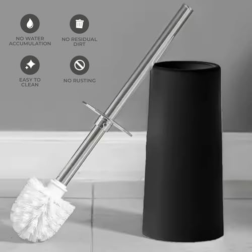 Toilet Brush & Holder | Modern Loo Brush set with elegant design | Toilet Cleaner Brush with Stainless Steel handle | Compact and efficient Toilet Brush set (1 Unit Black) - Image 6