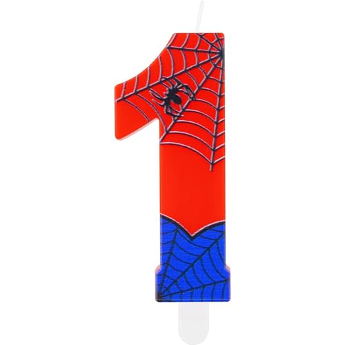 iNINGER Spider Themed Birthday Candle,Red Birthday Candles Spider Cartoon Themed Happy 1st Birthday Candles Number 1 Candle Decorations for Boys Girls Kids Party Supplies Spider Ornament Décor