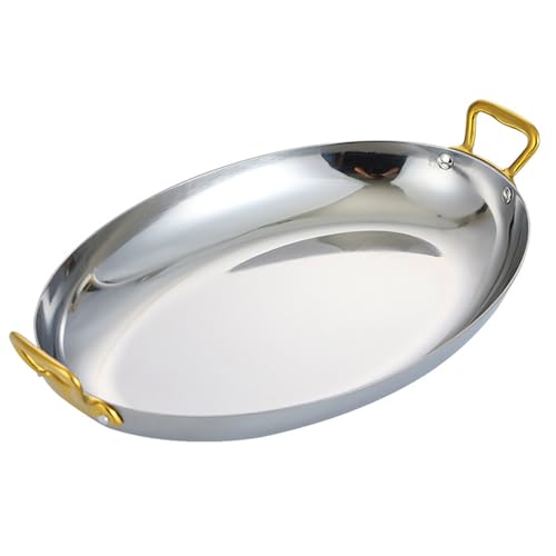 GdniA Acero Inoxidable Paellera Española Con Asas De Doble Remache, Antiadherente Olla Para Marisco Paellera, Sartén Para Hogares O Restaurantes (Oval), 36cm,Silver