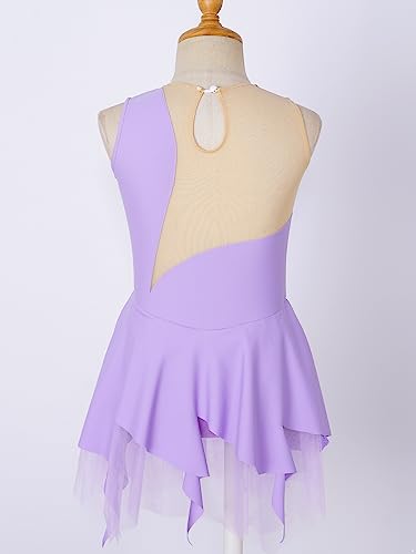 Yoojoo Girls' Sleeveless Ice Skating Dress Shiny Rhinestone Rhythmic Gymnastics Leotard Competition Figure Skating Costume Lavender 16 Years #TOP5