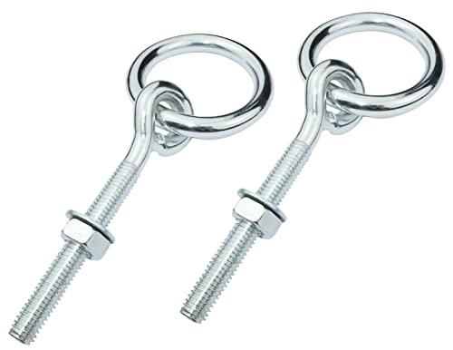 AERZETIX - C58293 - Lot de 2 Anneaux d'écurie à écrou et rondelle M10x83 mm - piton à oeil avec anneau pour cadenas - filetage métrique - en acier - fixation murale plafond tendeur