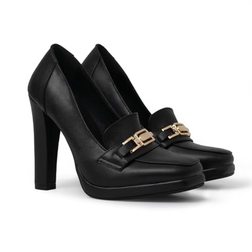 Women's High Heels Dress Shoes Plafrom Closed Toe Slip On Chunky Heels Pumps4