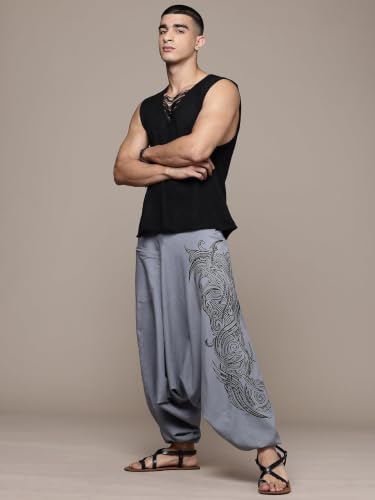 Image of The Veshti Company Printed Harem Pants for Men's Cotton Hippie Style Baggy Boho Yoga Pajama Pant with Pocket