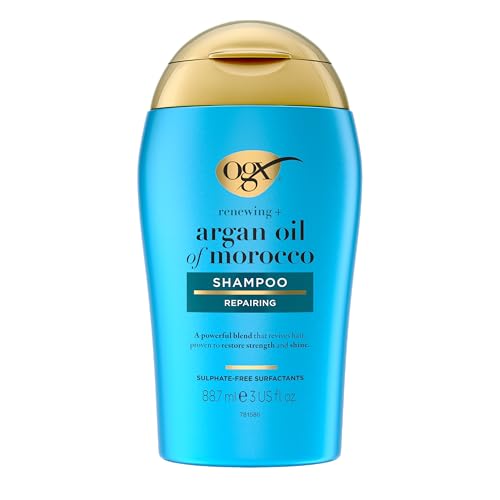 OGX Renewing Argan Oil of Morocco Shampoo (88 ml), regenerierendes Haarpflege Shampoo mit marokkanischem Arganöl, Volumenshampoo, sulfatfrei