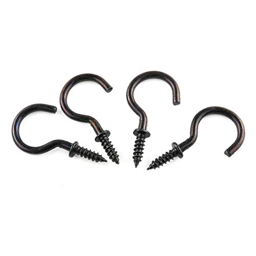E-outstanding Cup Hook 50PCS 1-1/4 Inch Self-Tapping Screw-in Shouldered Ceiling Hanger Round Open End Eye Bolt Hooks Screw Cup Hook Black