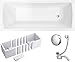 Produktbild VBChome Badewanne 170x70 cm Acryl SET Wannenträger Siphon Wanne Rechteck Weiß Design Modern Styroporträger Ablaufgarnitur in Chrom Viega Simplex (170x70 cm)