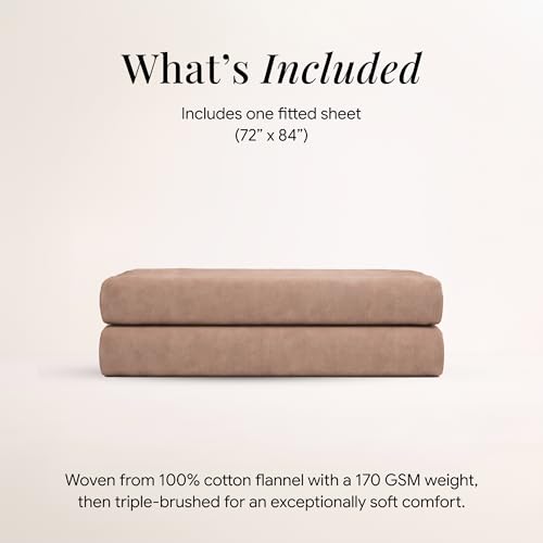 Image of Tribeca Living Cal King Flannel Fitted Sheet 170 GSM Brushed Cotton - Extra Deep Pocket Fits Mattresses up to 24 Inches - Warm and Cozy for Cold Nights in Cashmere