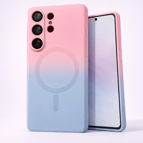 Image of amazon basics Gradient Mag-Safe Case for Samsung Galaxy S25 Ultra 5G | Soft Silicone Shockproof Cover with Camera Protection | Slim Lightweight Design | Smooth Touch & Durable - Pink & Blue