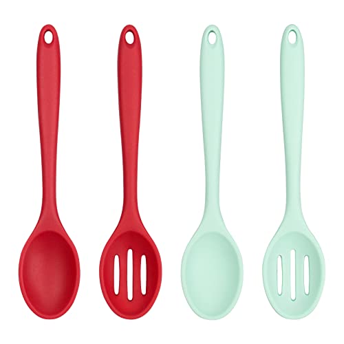 4 Stück Kochlöffel Silikon Silikon Mischen Löffel Silikon Löffel Silikon Servierlöffel Kochlöffel Kunststoff Hitzebeständiger Antihaft Silikon Rührlöffel für Küche, Kochen, Backen, Rühren, Mischen Cover