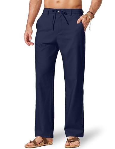 Image of COOFANDY Men's Cotton Linen Pants Casual Drawstring Dress Pants Beach Summer Lightweight Trousers