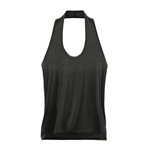 Image of Womens Halter Tank Top,Sleeveless Deep V Neck Backless Loose Basic Cami | Summer Gym Workout Daily Casual Layering wear | Soft Lightweight Flowy Comfy fit(Black, XXL)
